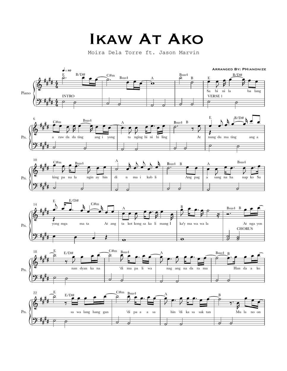 Moira Dela Torre Ikaw At Ako (Easy Version) Spartito by PHianonize