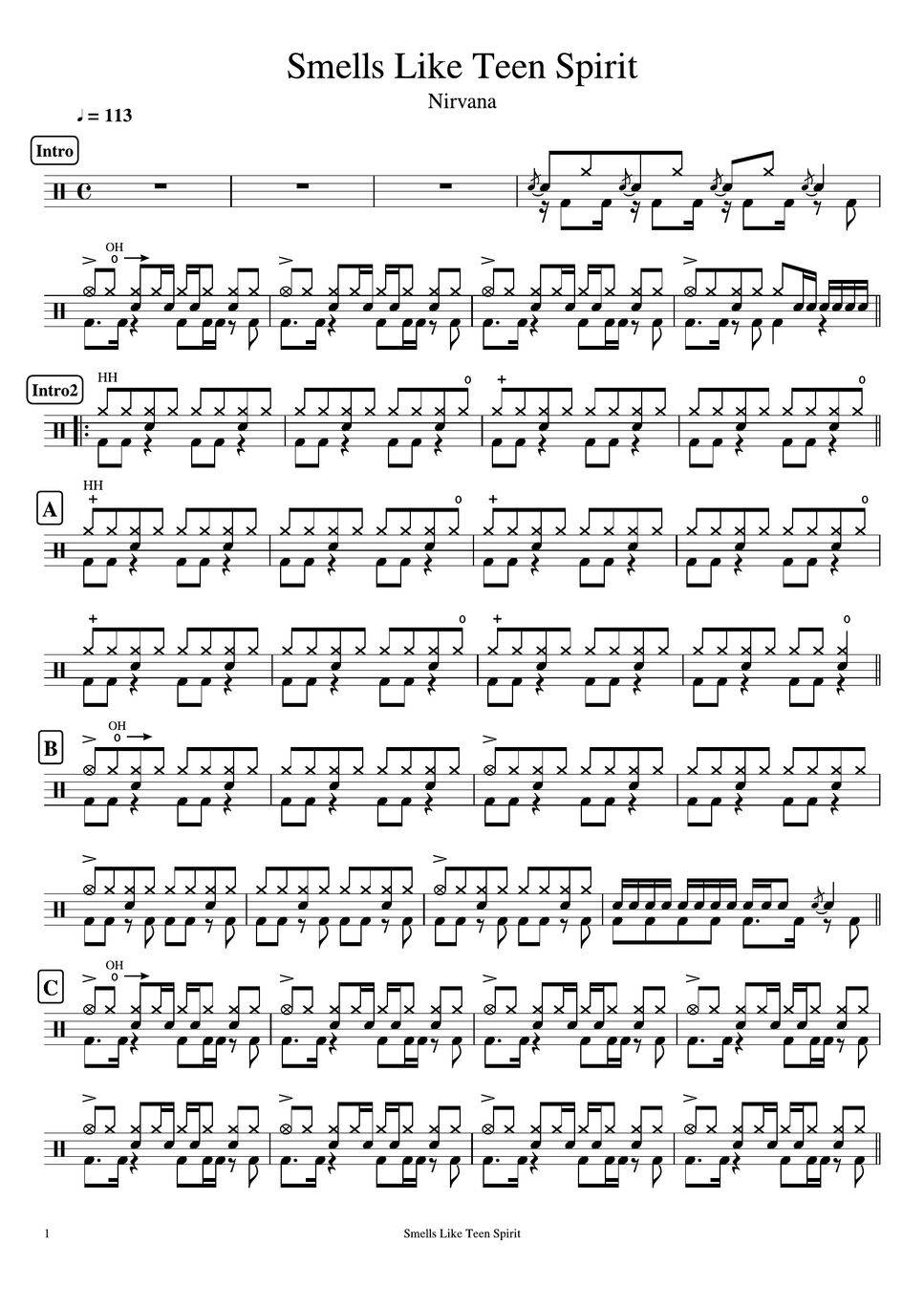 Nirvana - Smells Like Teen Spirit Sheets by Cookai's J-pop Drum sheet ...