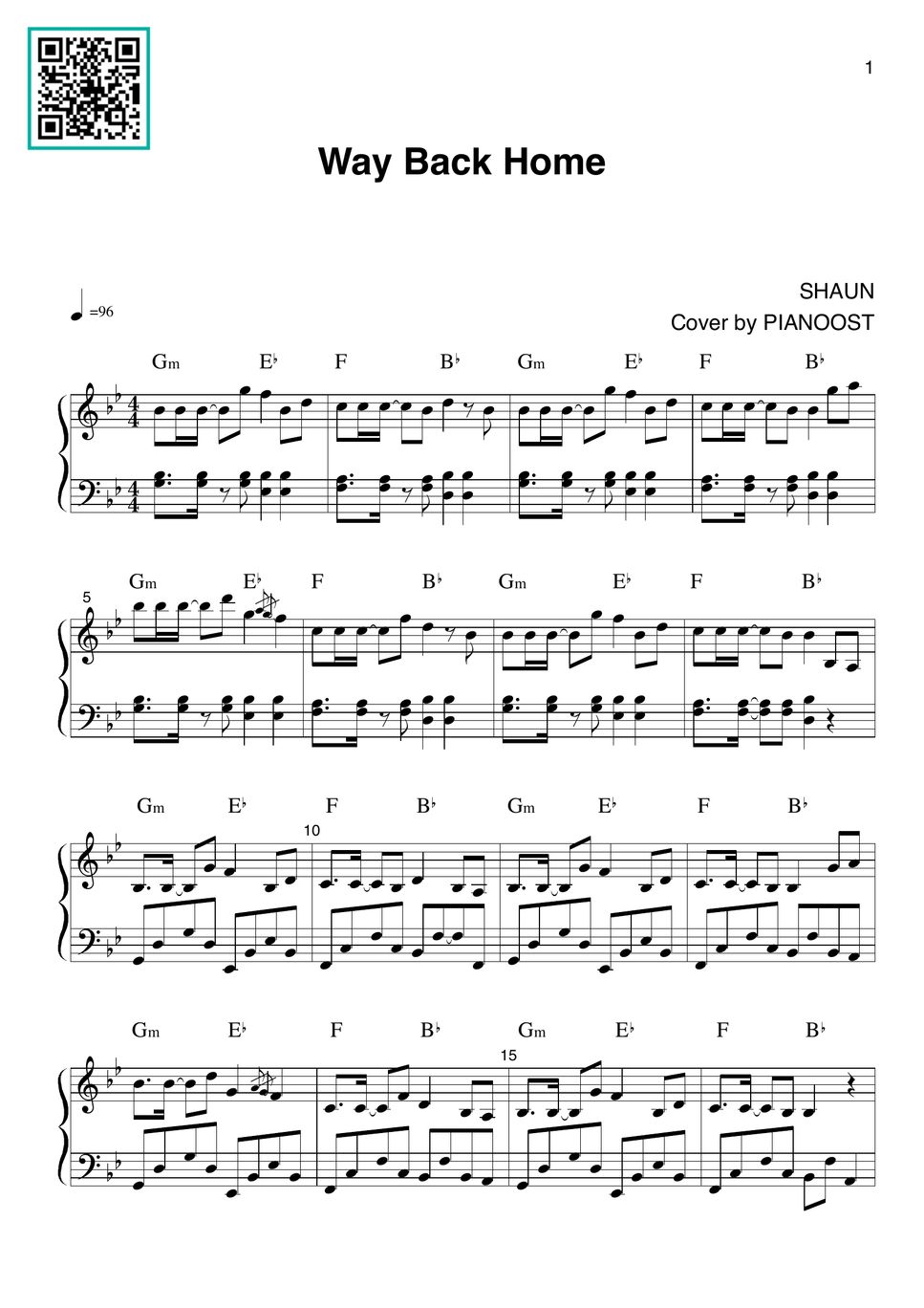 Way back home shaun piano cover helaian