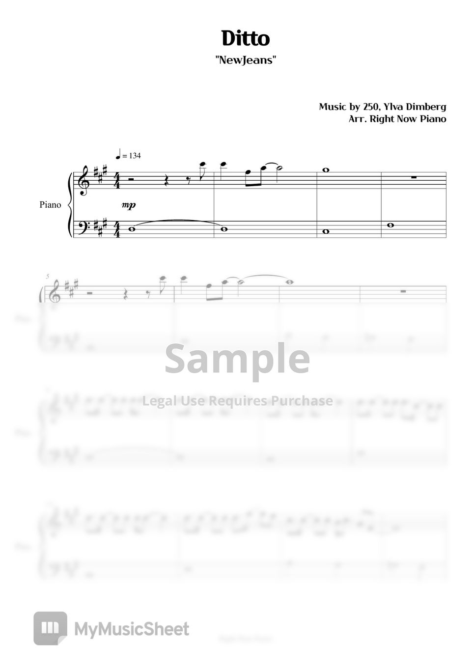 Newjeans ditto sheets by right now piano