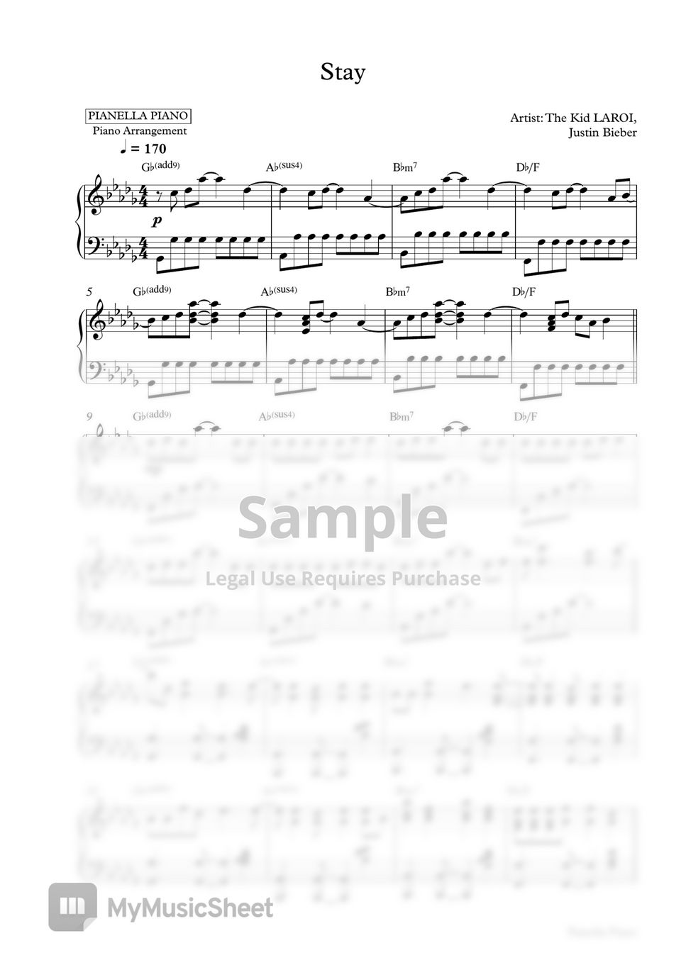 The Kid LAROI, Justin Bieber STAY (Piano Sheet) Sheets by Pianella Piano