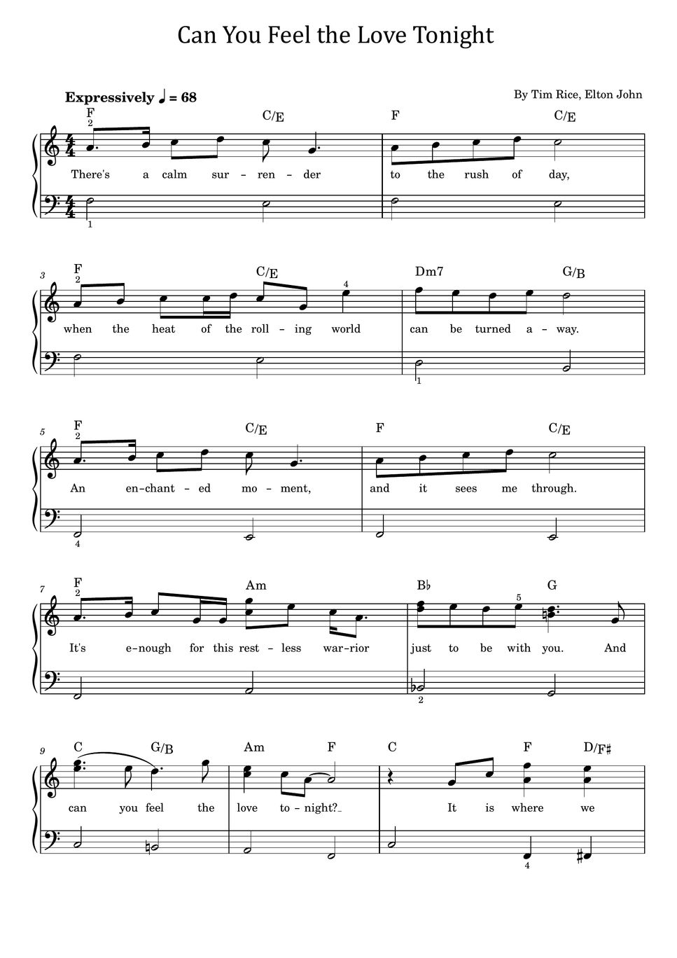 Tim rice elton john can you feel the love tonight for easy piano