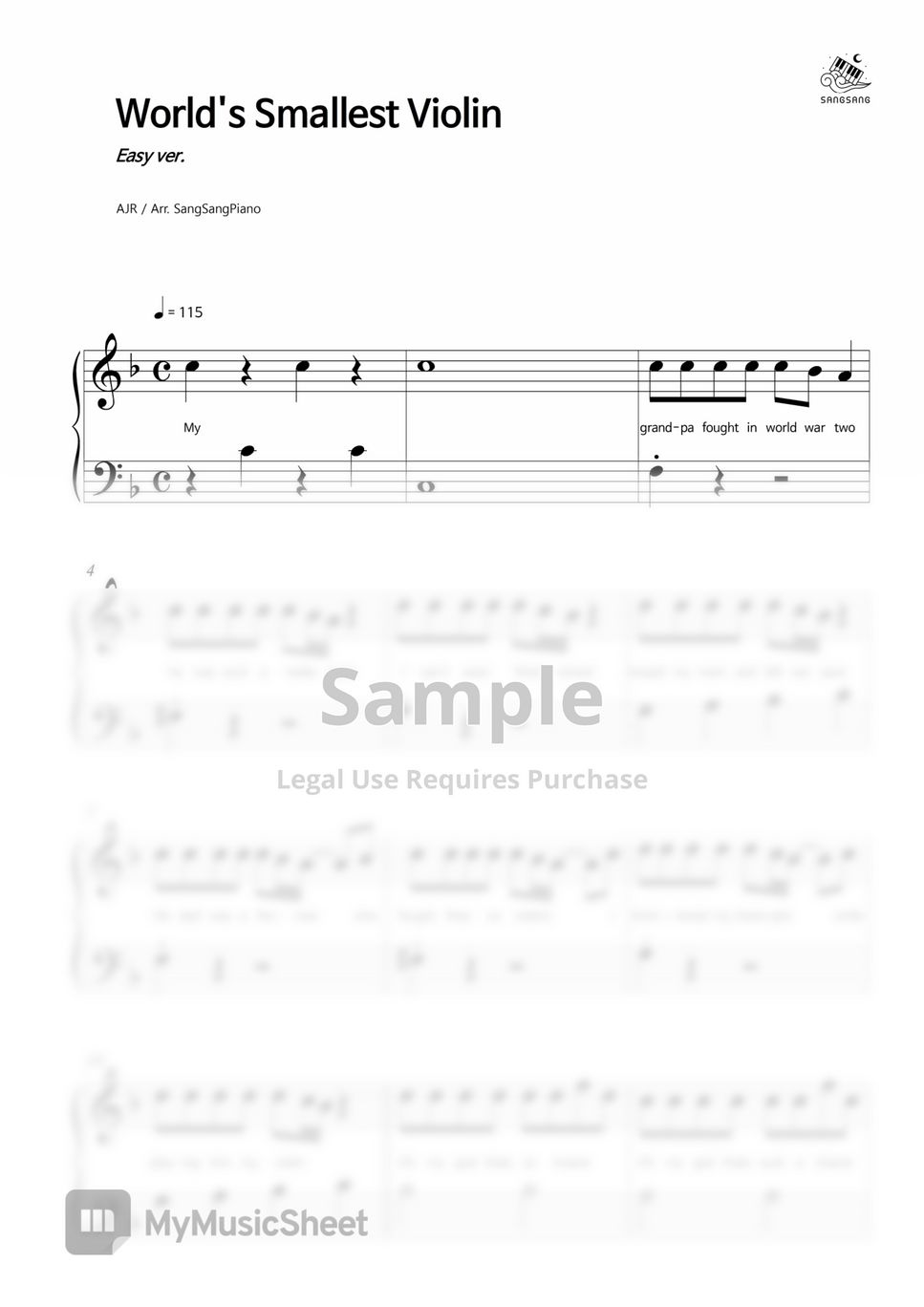 AJR - World's Smallest Violin (Easy ver.) Sheets by SangSangPiano