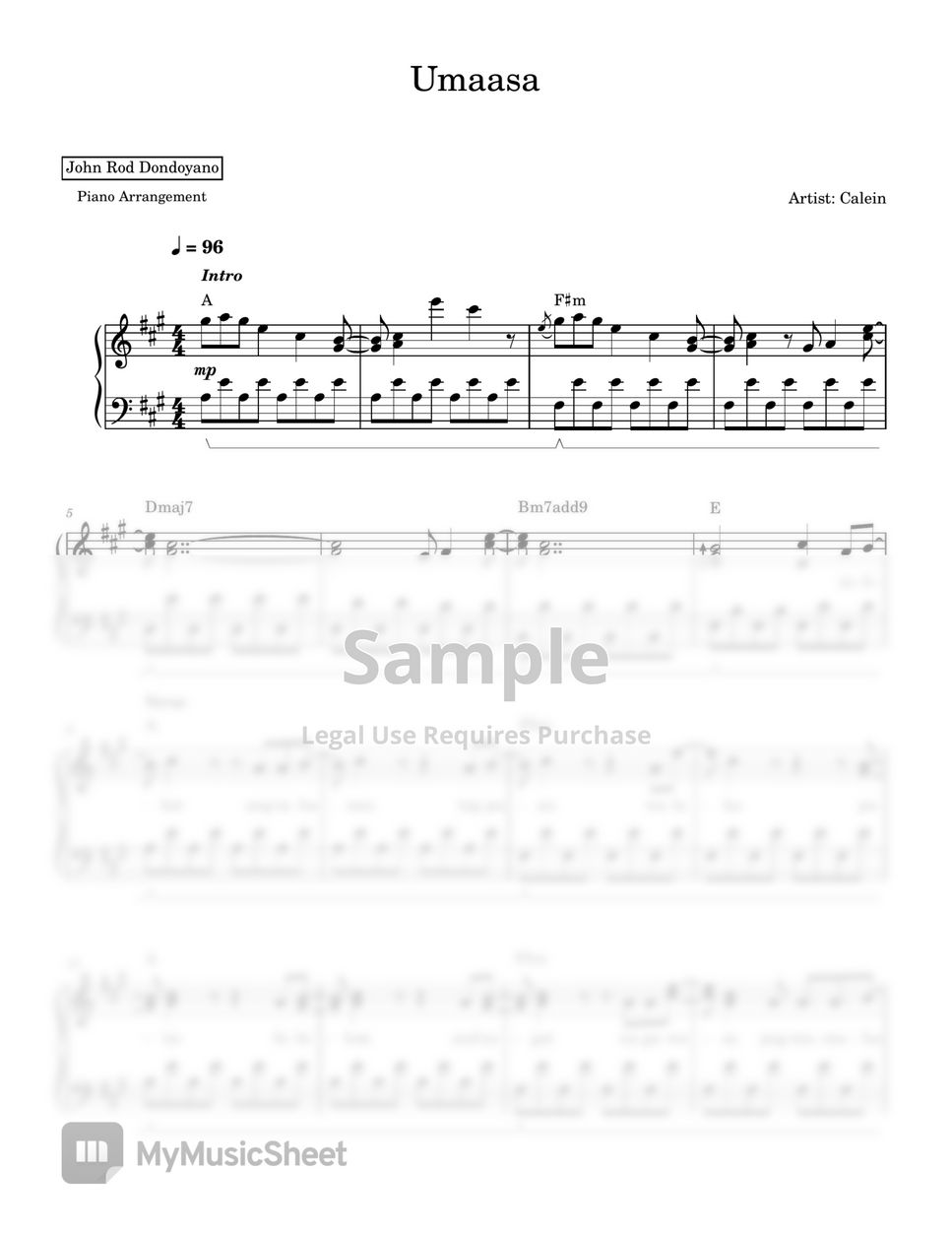 Calein - Umaasa (PIANO SHEET) by John Rod Dondoyano