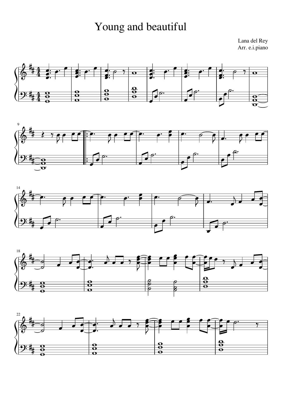 Lana del Rey Young and beautiful Partitura by e.i.piano