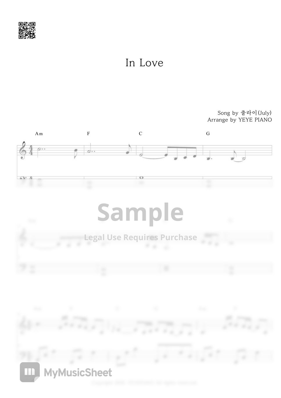 July - In Love (Easy ver.) by YEYE PIANO