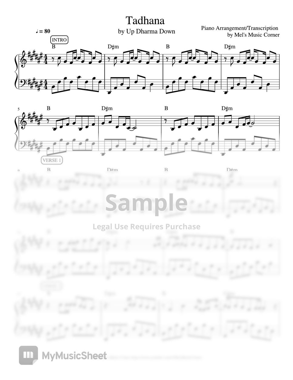 Up Dharma Down - Tadhana (piano sheet music) by Mel's Music Corner