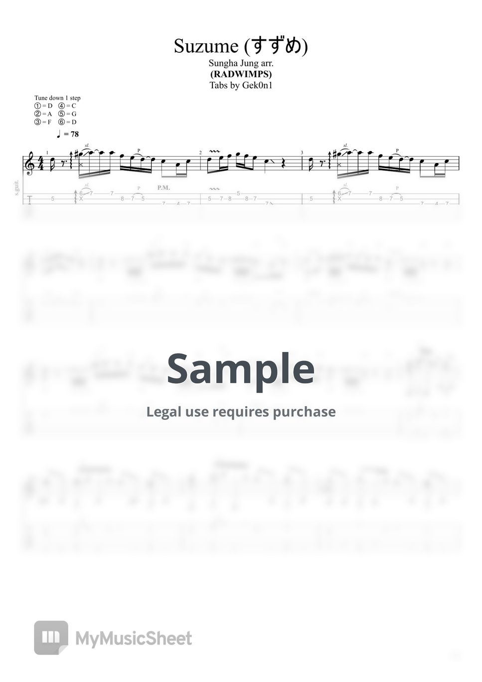 RADWIMPS - Suzume (すずめ) (Sungha Jung's arr) Acoustic Guitar TAB PDF | Sungha  Jung | mymusic5, image size:967x1368