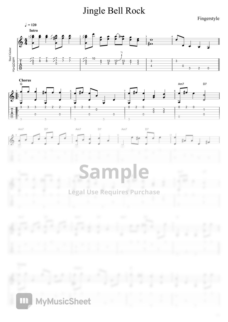 Christmas Carol Jingle Bell Rock Tab + 1staff by Scott's Guitar