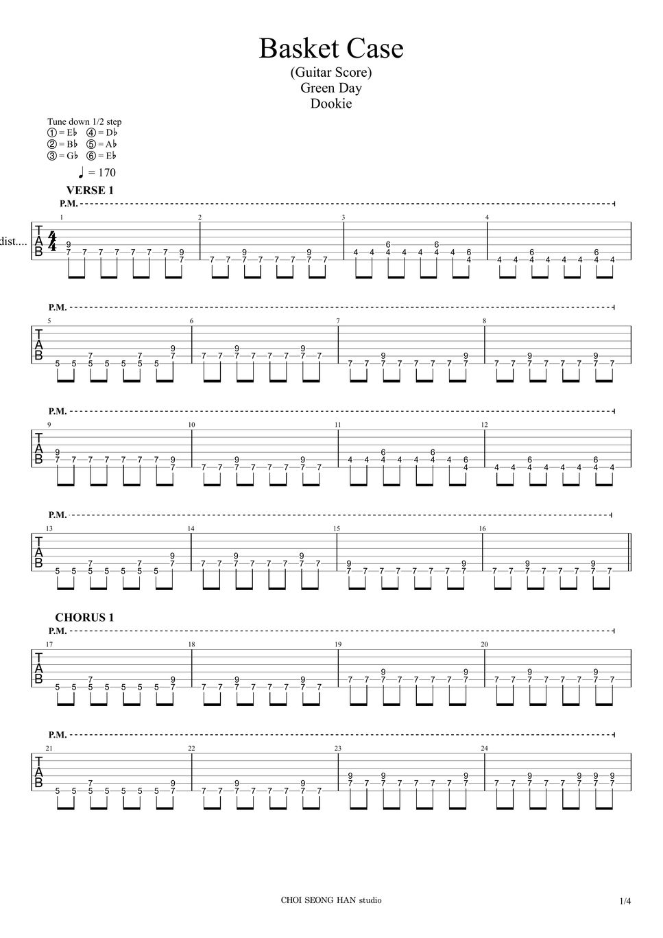 Green Day (그린데이) Basket Case (기타악보) TAB by 최성한