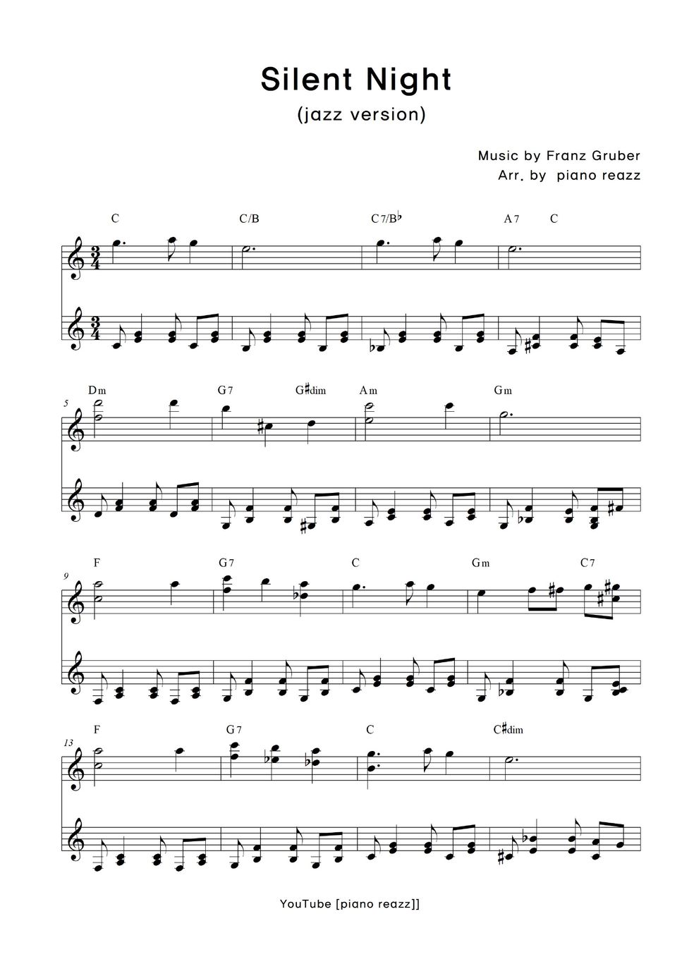 Carol - Silent Night (Jazz Bossa) Sheet by piano reazz