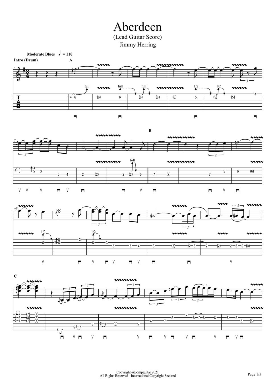 Jimmy Herring Band Aberdeen (Guitar) TAB by TaeHyun Taylor Lee