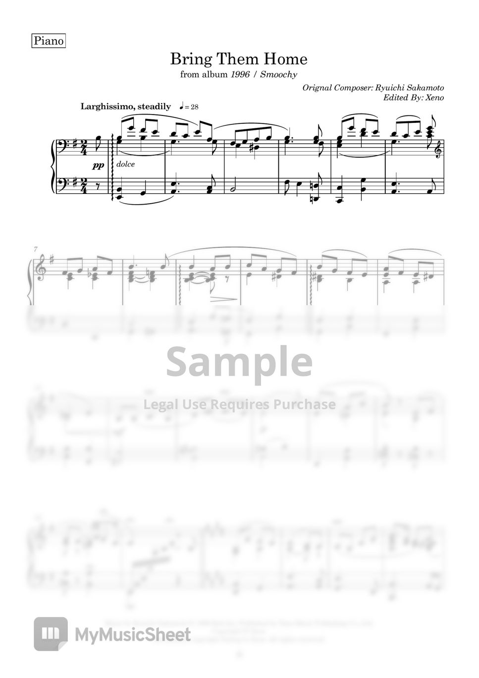 Ryuichi Sakamoto - Bring Them Home (for Piano Trio (Score and Parts)) by  Xeno