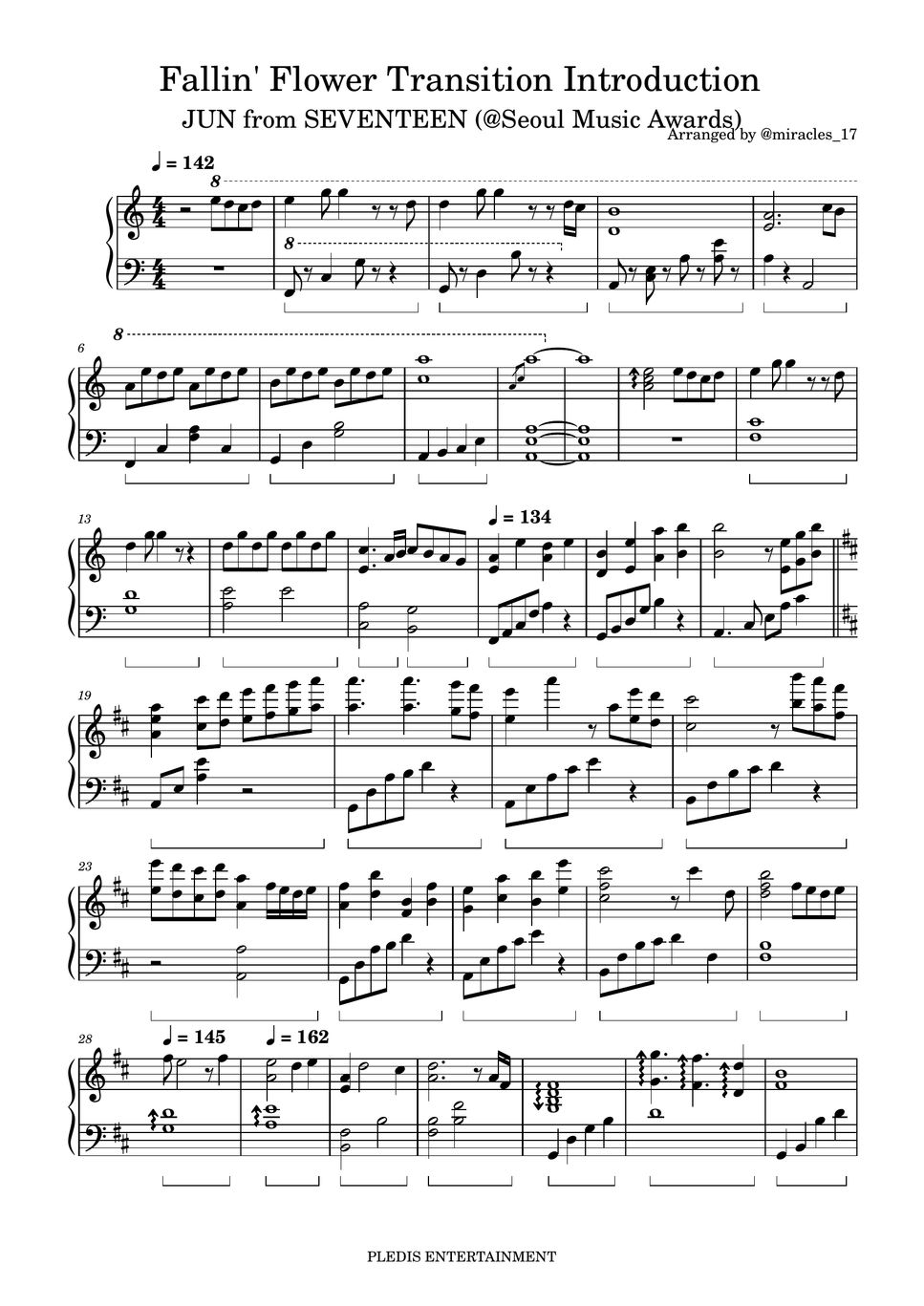 Seventeen fallin flower transition to all my love sheet by miracles 17