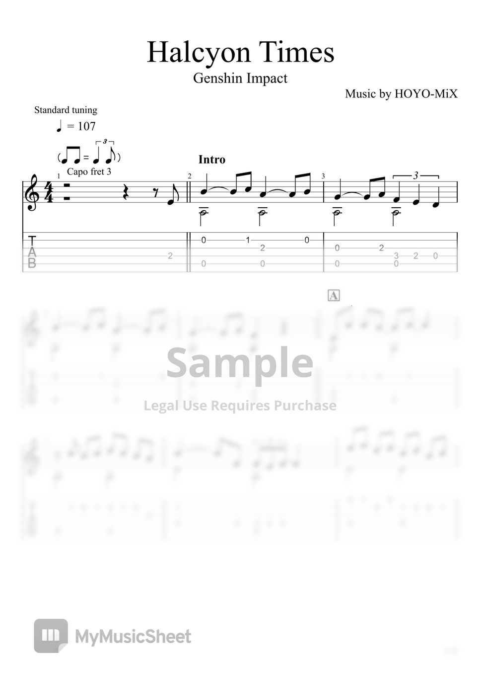 Genshin Impact Halcyon Times (Fingerstyle) Sheets by u3danchou