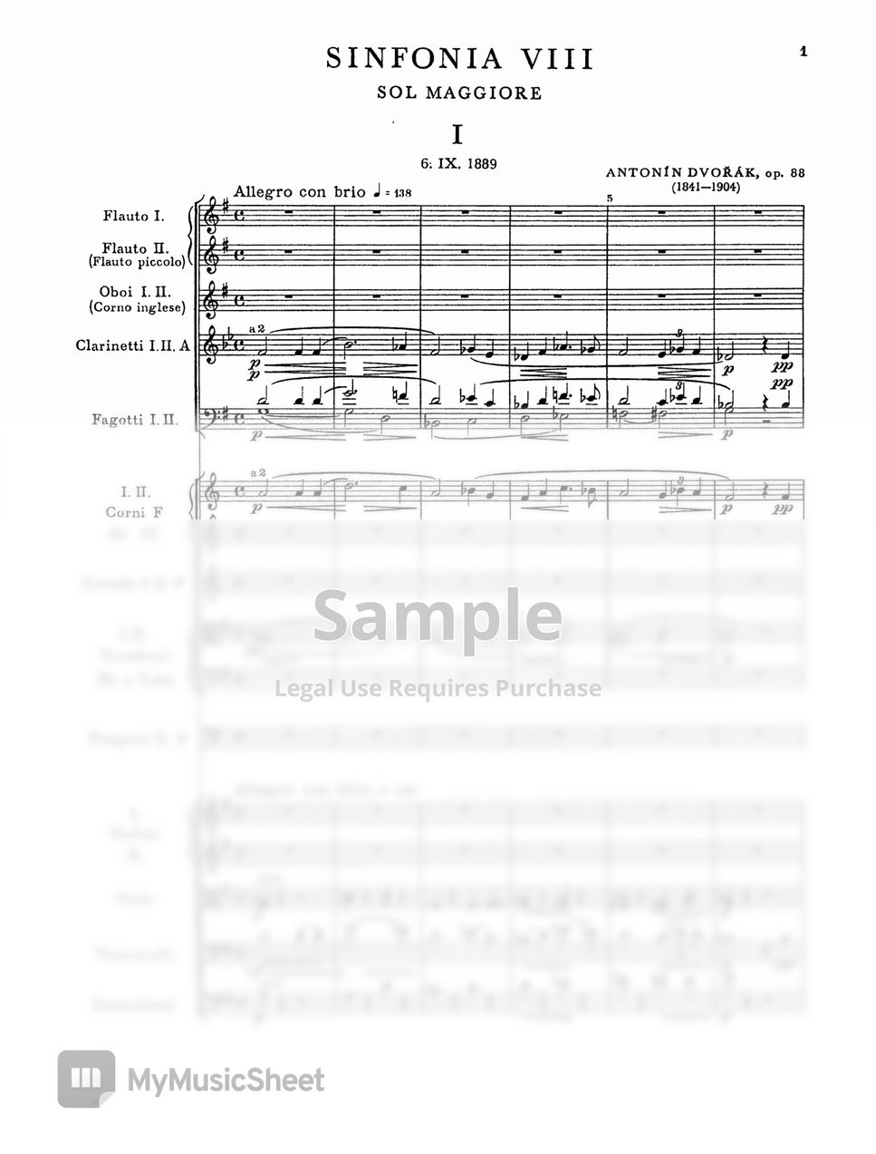 A. Dvorak Symphony No. 8 in G major 악보 by Original Score