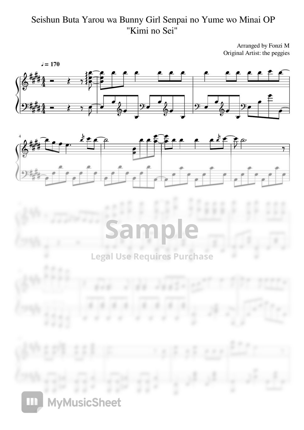 Seishun Buta Yarou Sheet music for Piano (Solo)