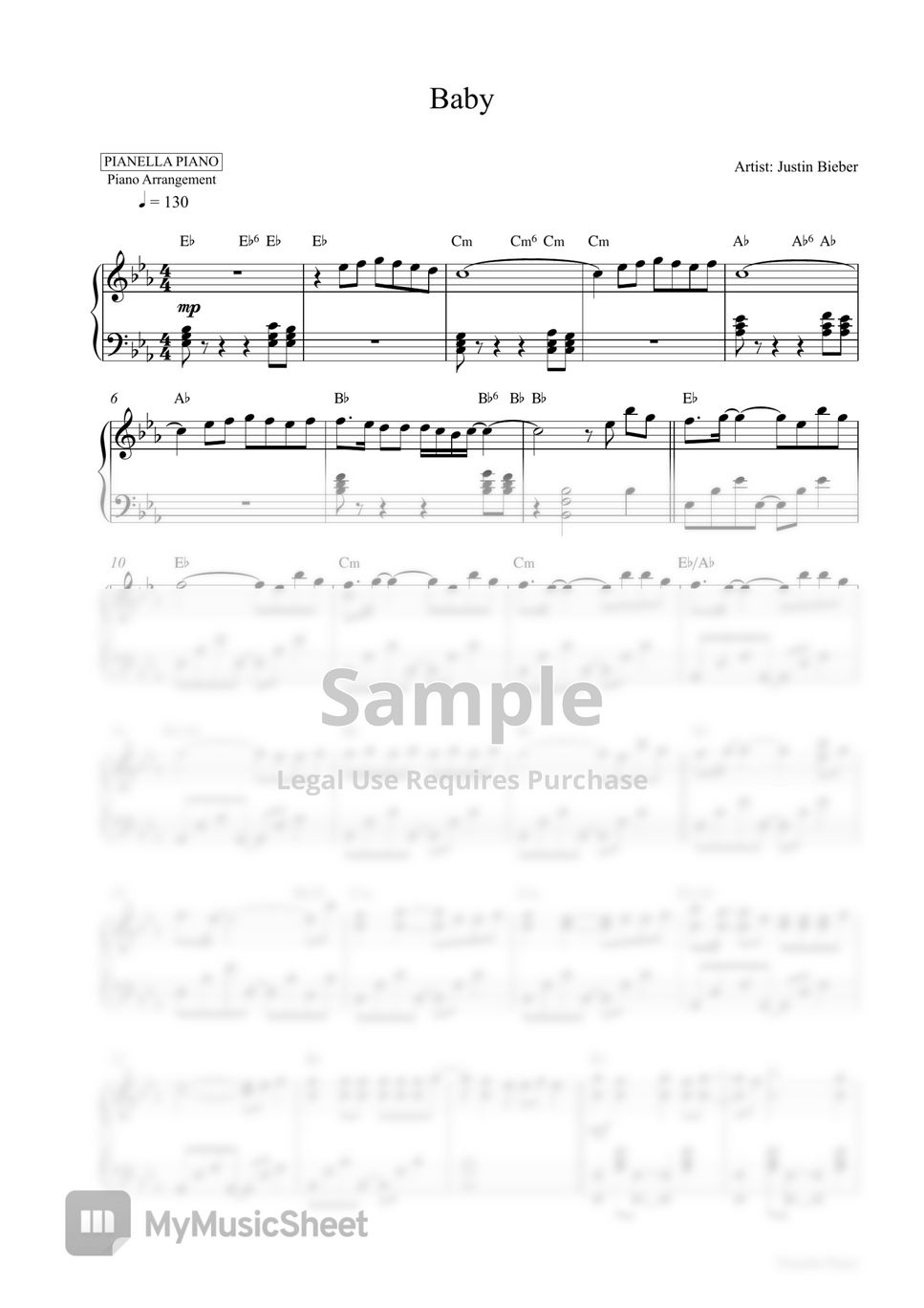 Justin Bieber - Baby (Piano Sheet) by Pianella Piano