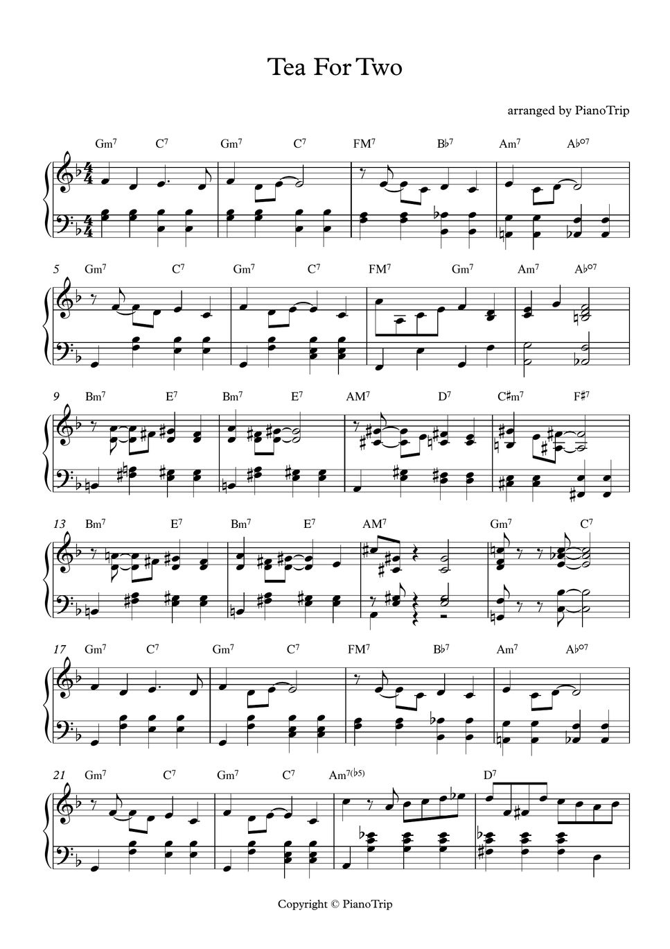 Vincent Youmans Tea for two (솔로피아노 ver.) Partitura by PianoTrip