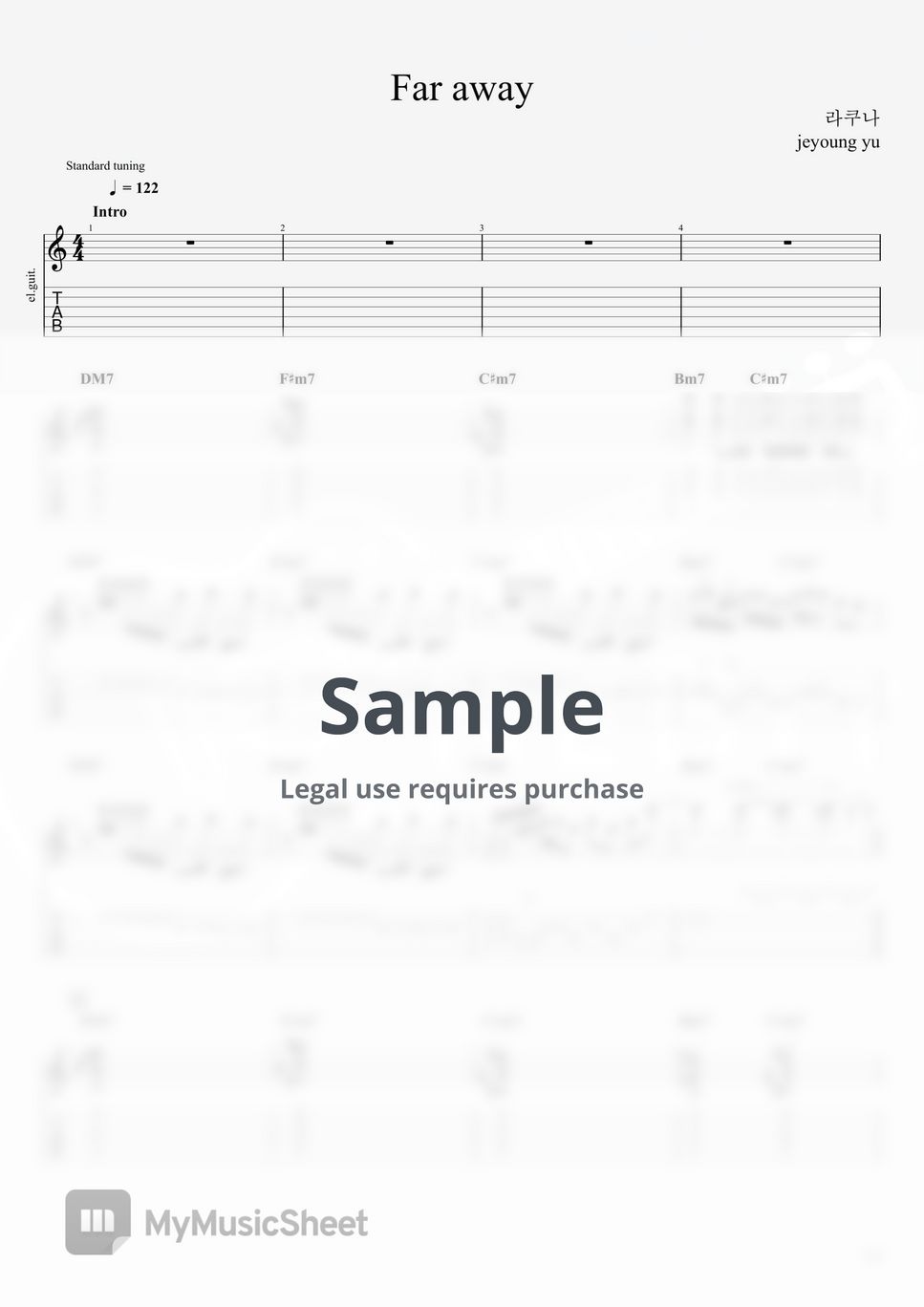 Lacuna(라쿠나) - ‘Far Away’ (guitar cover) Tab + 1staff by jeyoung yu