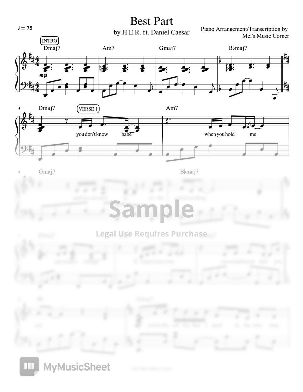 Daniel Caesar & H.E.R. - Best Part (piano sheet music) by Mel's Music Corner