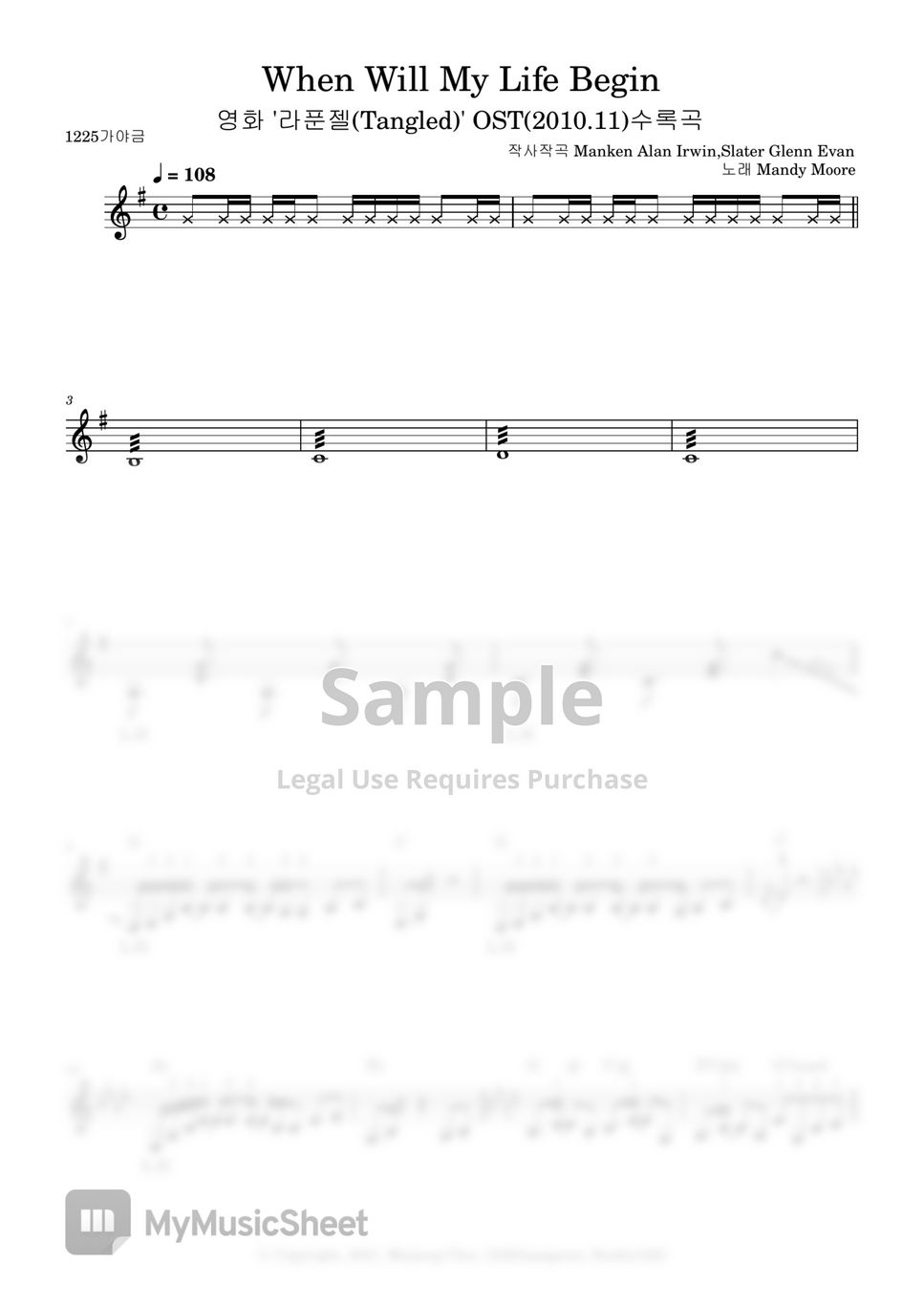 Mandy moore when will my life begin from tangled partitur by