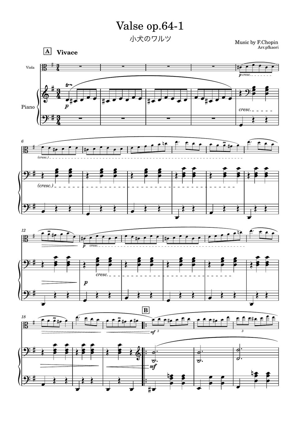 F.Chopin - Valse op.64-1 (G・viola & piano) by pfkaori
