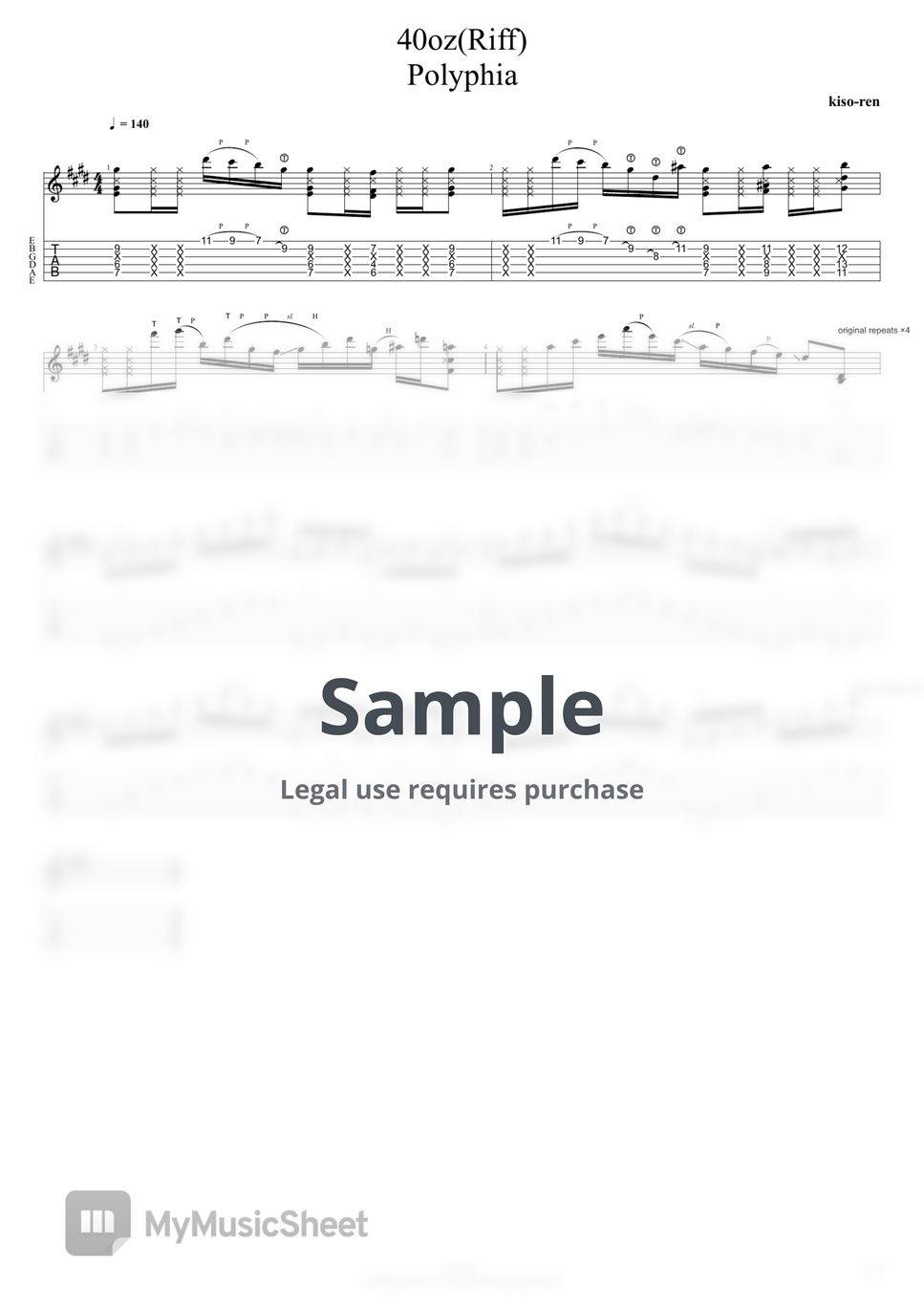 Polyphia - 40oz - Polyphia Guitar Intro Riff 0:00~0:55 (TAB PDF & Guitar Pro files.（gpX）) by Technical Guitar