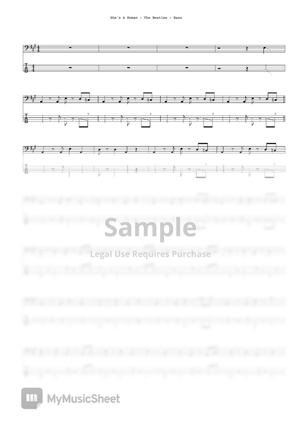 The Beatles She's A Woman (Bass) Sheets by Ryohei Kanayama