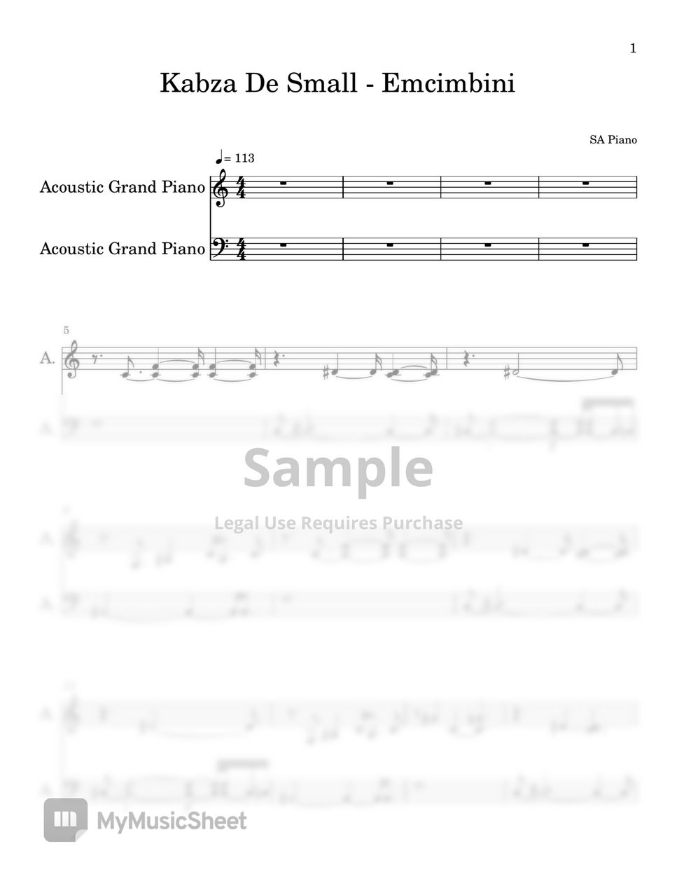 Kabza De Small - Emcimbini (PIANO SHEET) Sheets by SA Piano