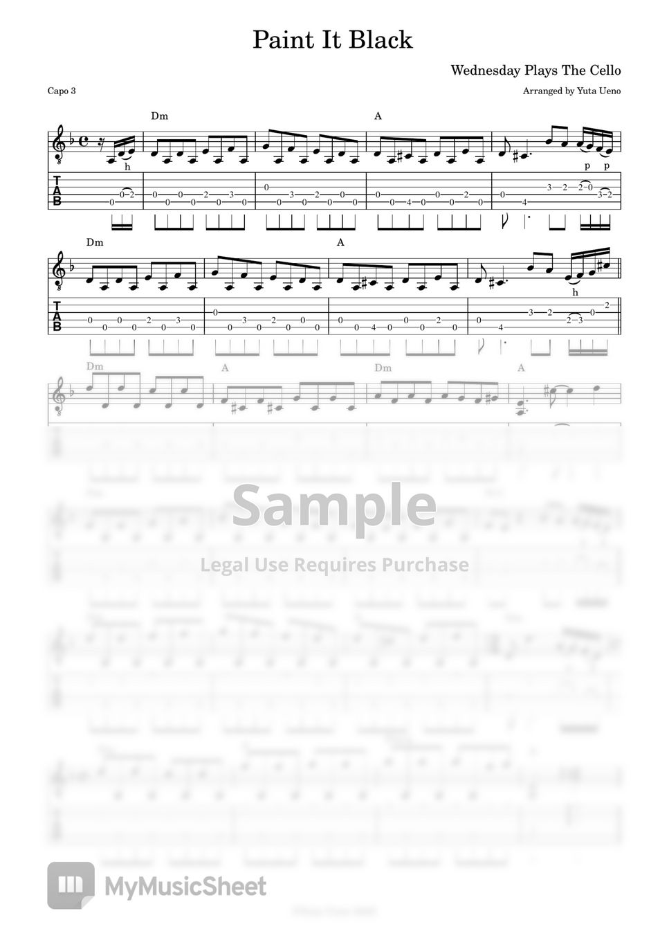 Paint It Black (Wednesday playing cello) for guitar. Guitar sheet music and  tabs.