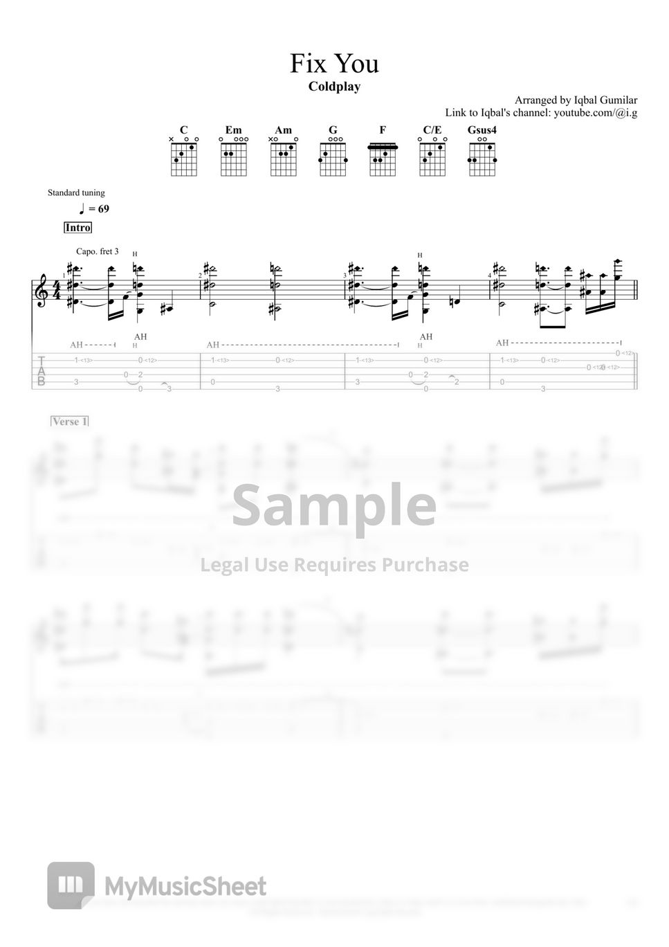 Coldplay Fix You Sheets by Iqbal Gumilar