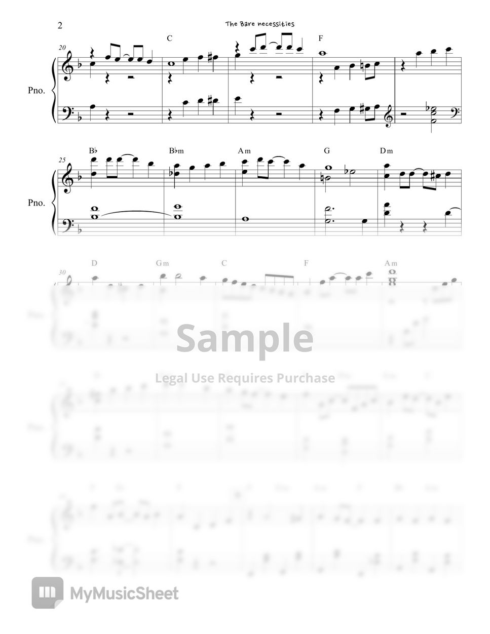 Jl holy piano the bare necessities sheets by jl holy piano