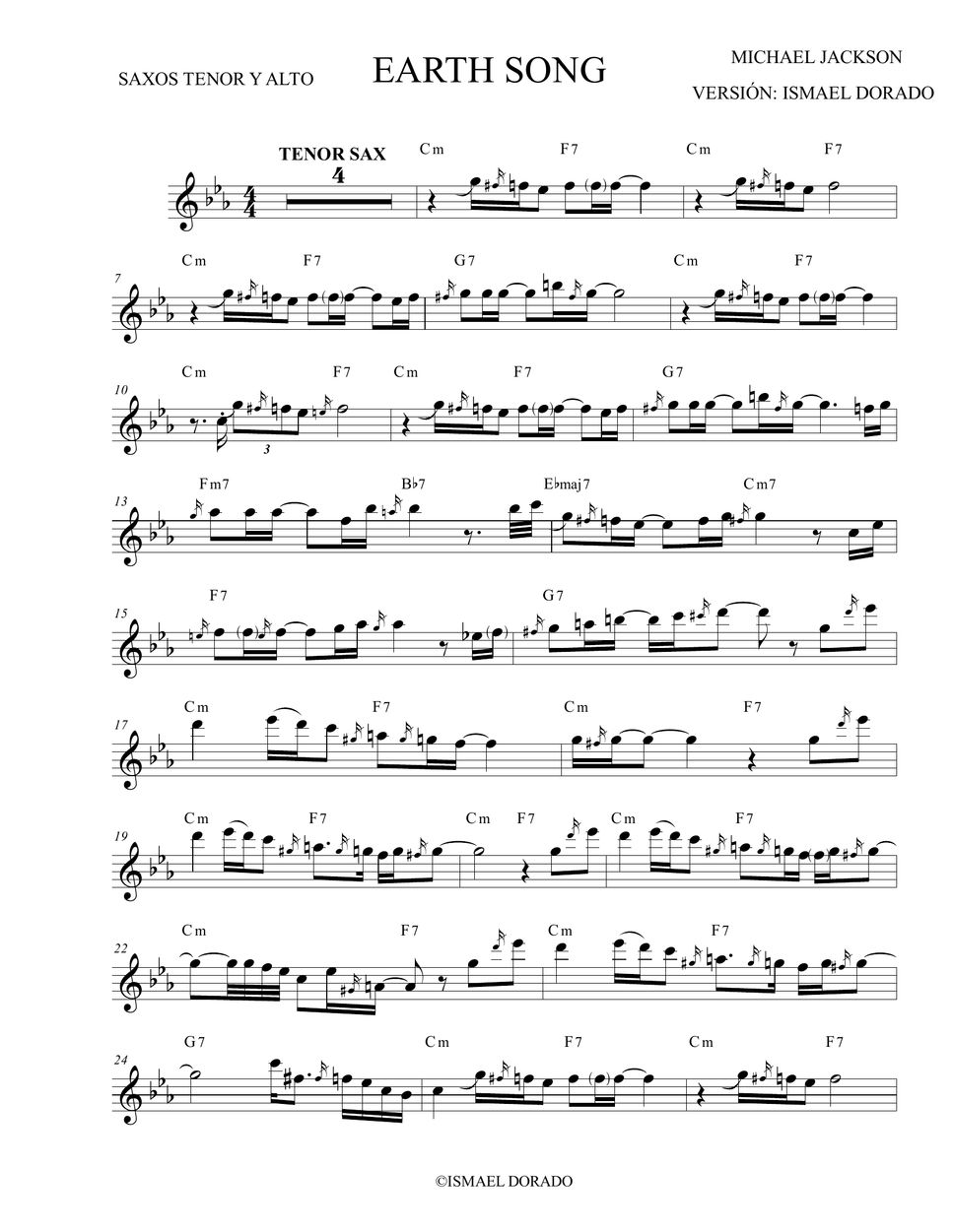 Earth Song Michael Jackson (Tenor & Alto Sax) Sheets by Ismael Dorado