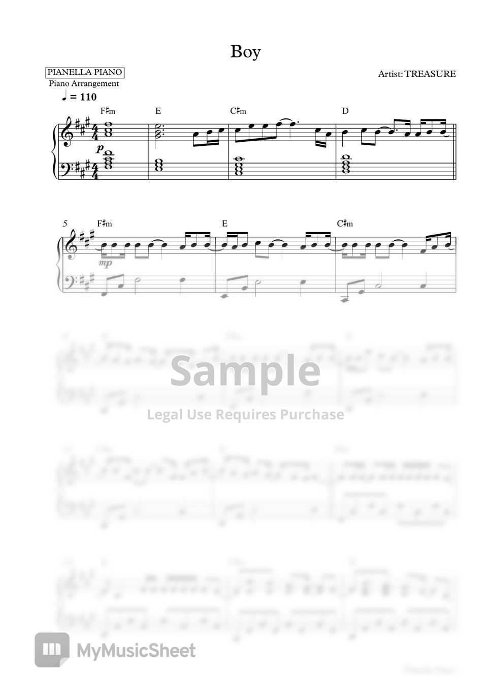 TREASURE - BOY (Piano Sheet) by Pianella Piano