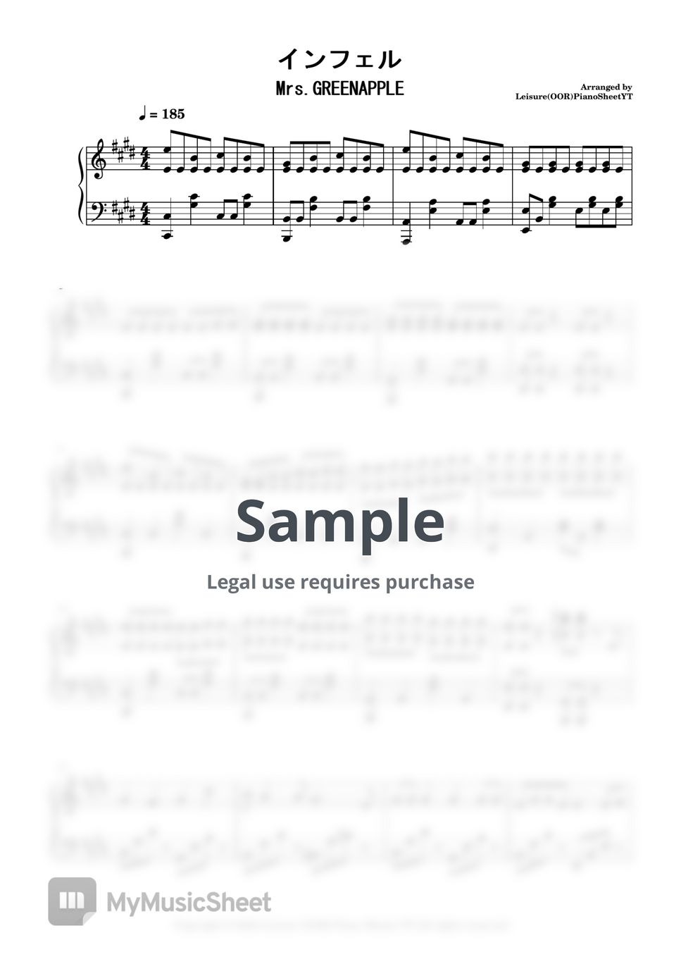 Mrs. GREEN APPLE - インフェルノ (（Inferno）) Sheets by OOR Piano YT