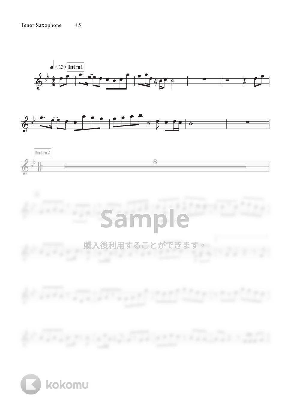 YOASOBI - 夜に駆ける (テナーサックス用 inB♭譜面 原曲キー+5) by ALT Music
