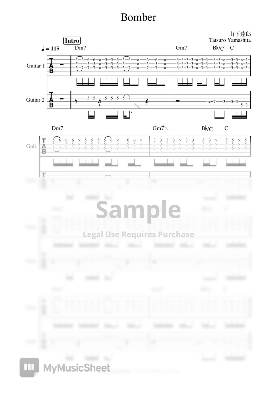 Yamashita Tatsuro Bomber 樂譜 by Ontario Guitar Studio
