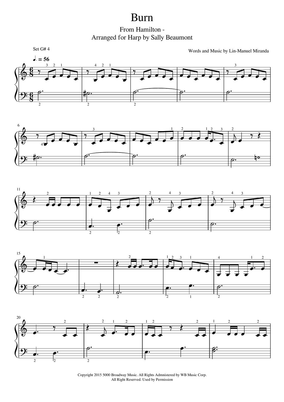 Hamilton - Burn (from Hamilton) (Easy Harp) by Sally Beaumont