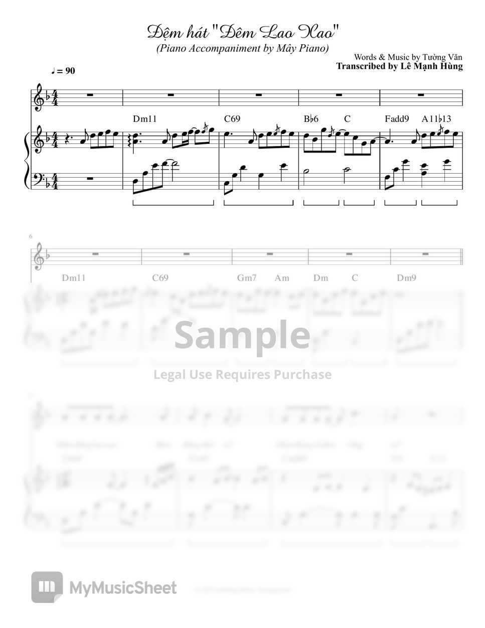 Cover by Mây Piano - Đệm hát Đêm Lao Xao (Transcribed) by Le Manh Hung