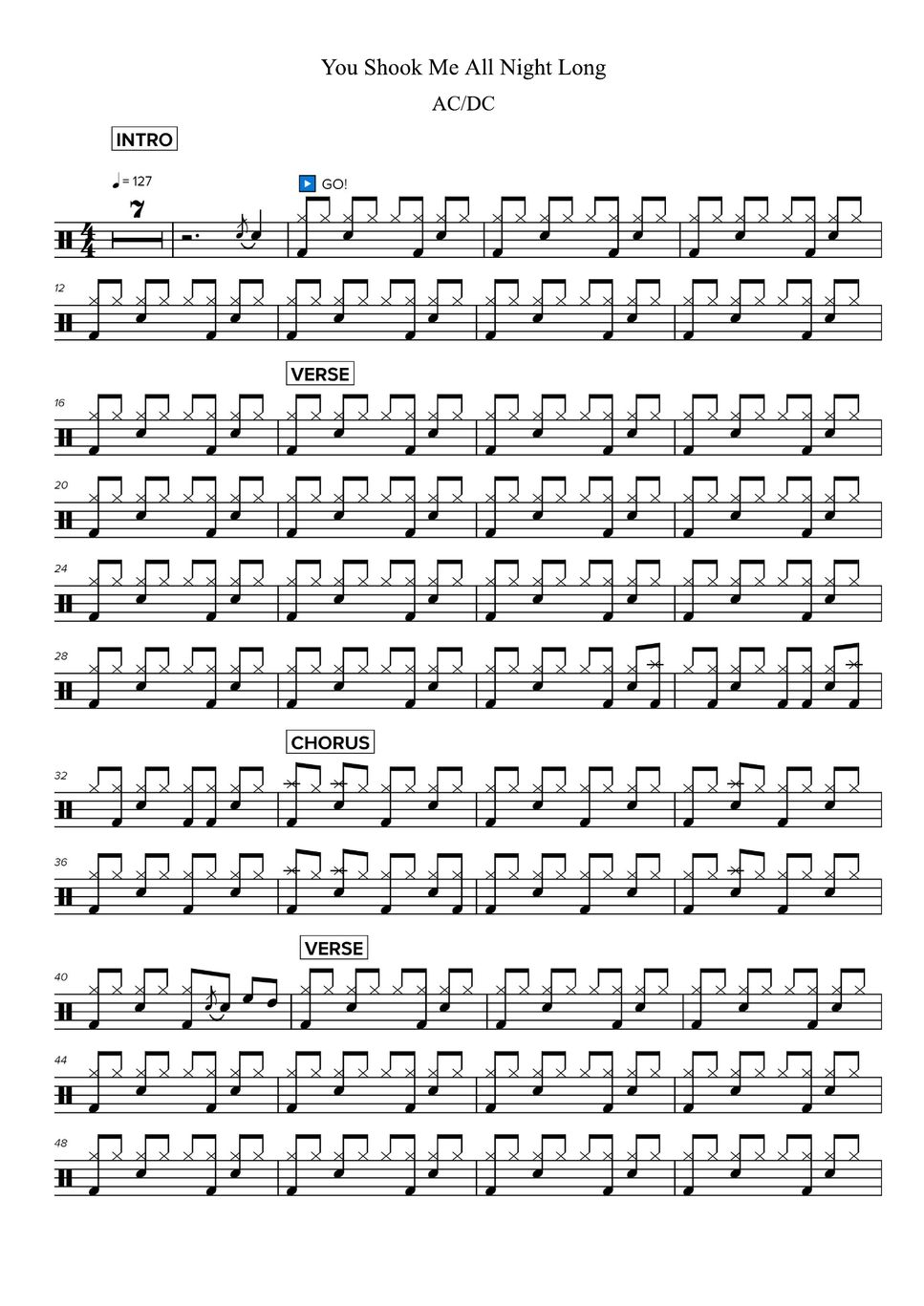 AC/DC - You Shook Me All Night Long Sheet by Magic Drum Sheets