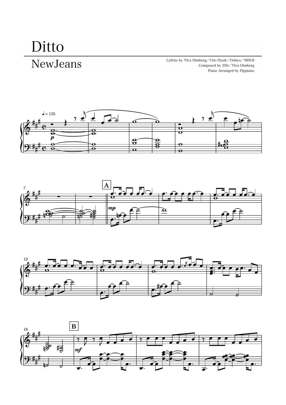 Ditto – NewJeans Sheet music for Piano (Solo)