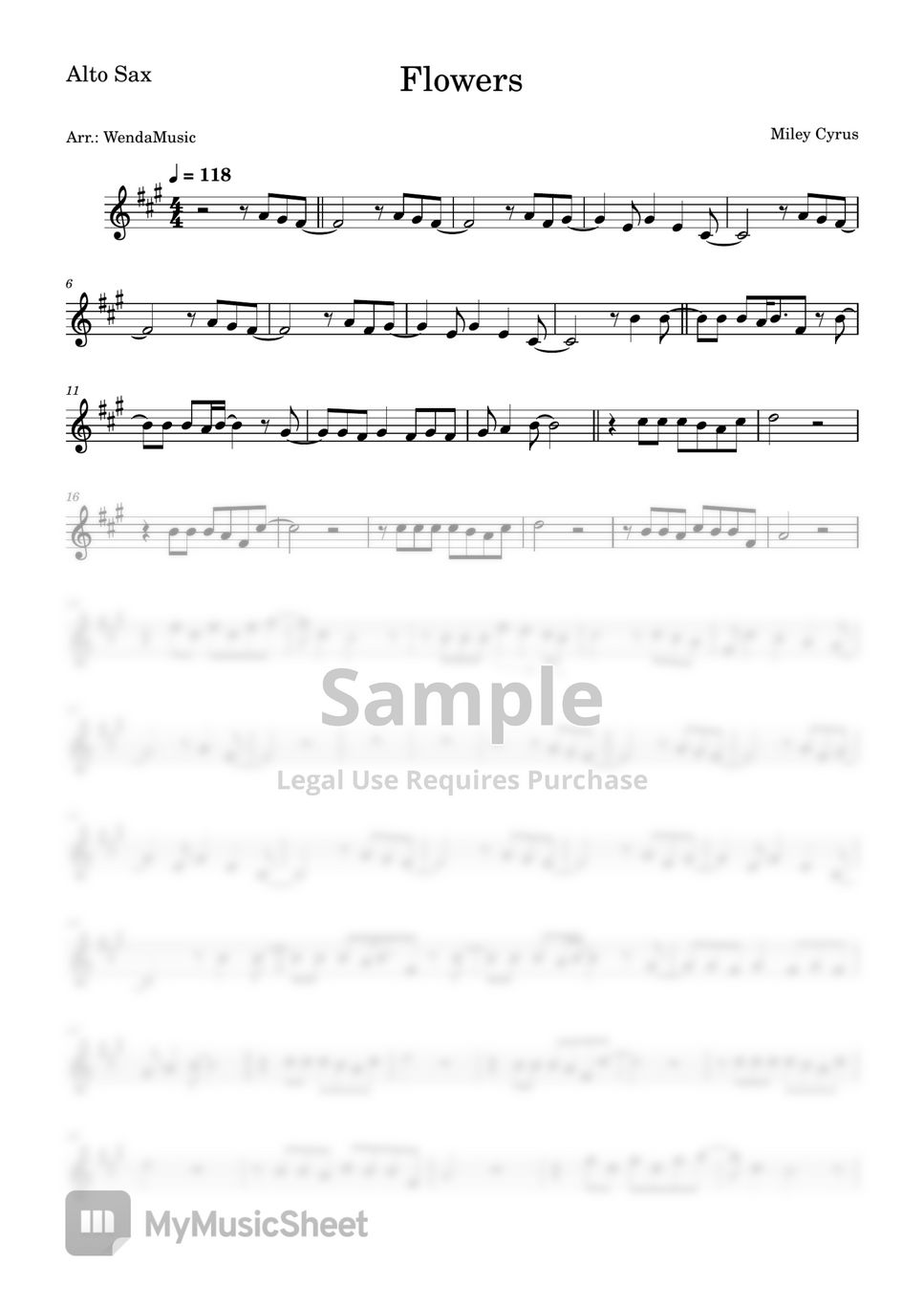 Miley Cyrus Flowers (Alto Sax) Sheets by WendaMusic