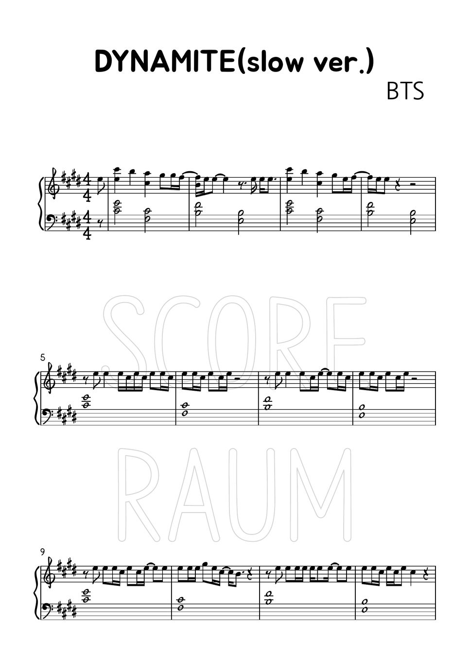 Bts 방탄소년단 Dynamite Slow Ver Sheets By Score Raum