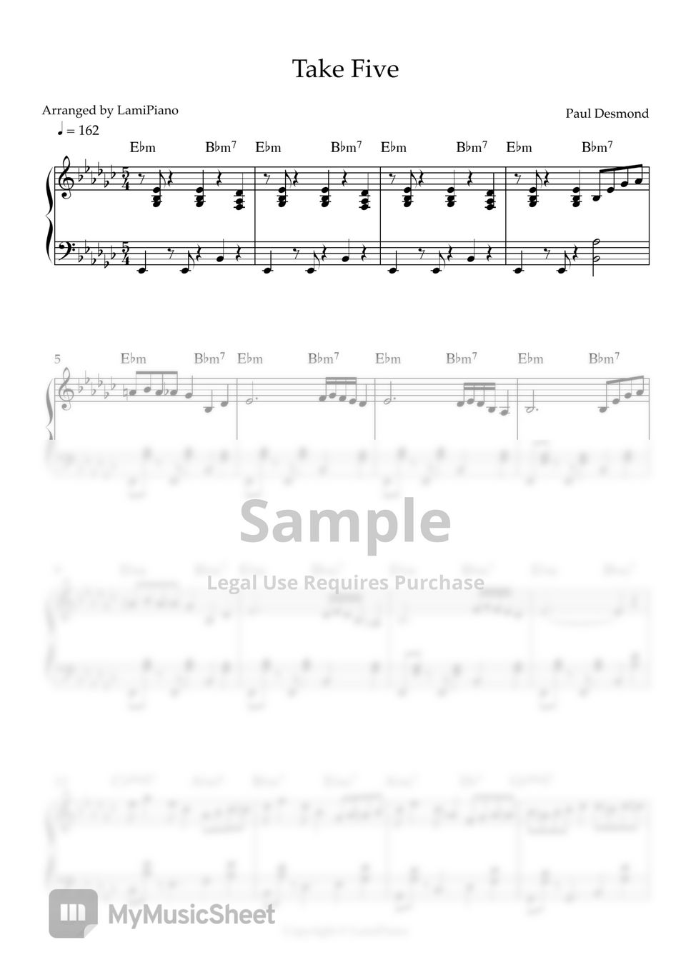 Paul Desmond - Take Five (solo piano / jazz / chords) by LamiPiano