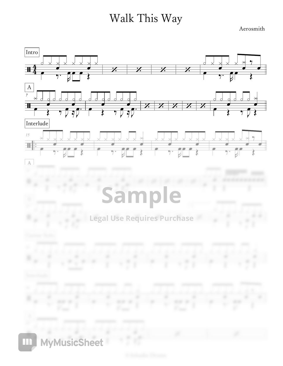 Aerosmith - Walk This Way Sheet By Arkadia Drums