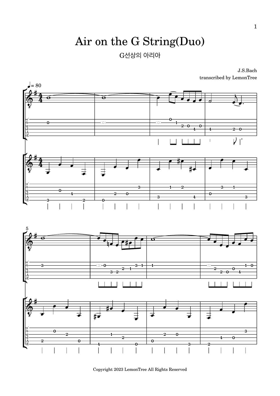 J.S.Bach Air On the G String (Duo) Tab + 1staff by LemonTree