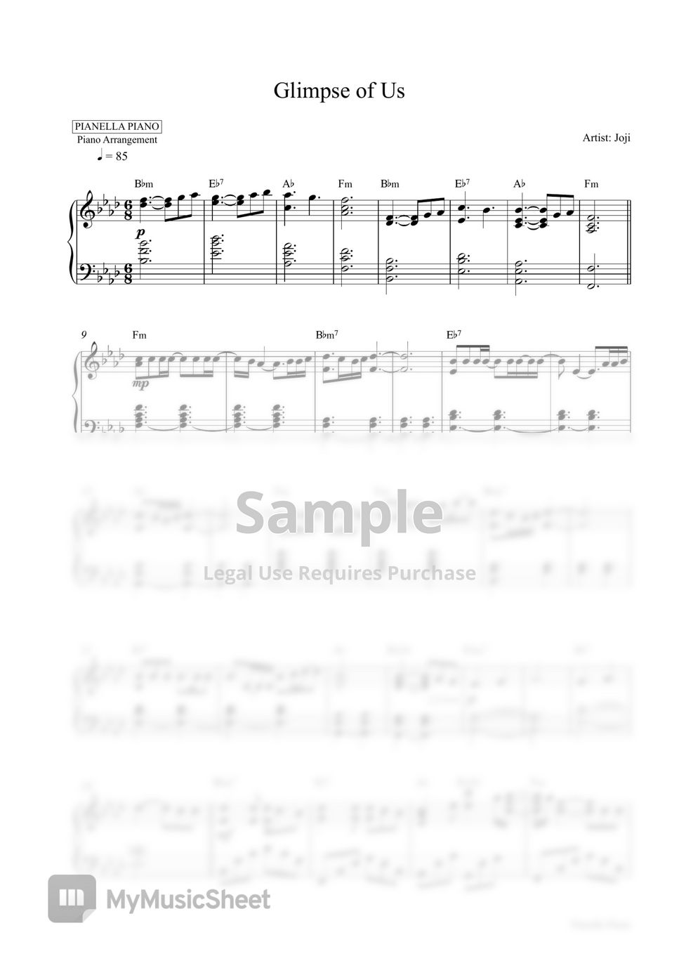 Joji - Glimpse of Us (Piano Sheet | Special Price) by Pianella Piano