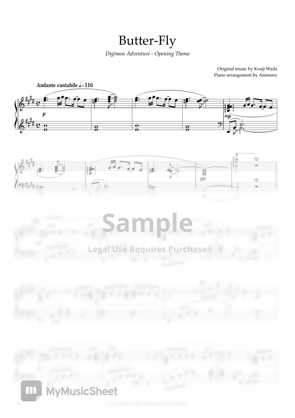 Digimon Opening Butter-Fly - Koji Wada Sheet music for Bass voice, Vocals,  Guitar, Drum group & more instruments (Mixed Ensemble)