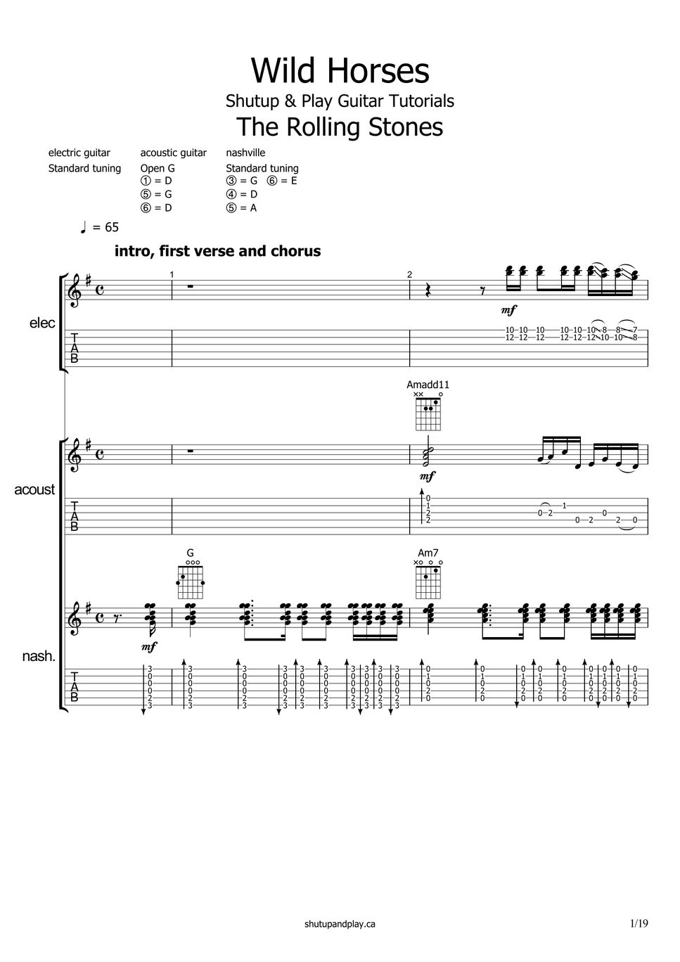 The rolling stones wild horses by shutup play guitar tutorials
